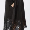 Vestido camisero de gasa de ramio bordado, negro Vestido camisero de gasa de ramio bordado, negro