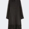 Vestido camisero de gasa de ramio bordado, negro Vestido camisero de gasa de ramio bordado, negro