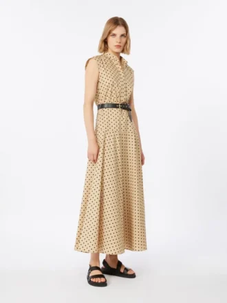Vestido camisero de popelín estampado, estilo colonial