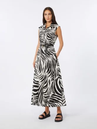 Vestido camisero de popelín estampado, negro