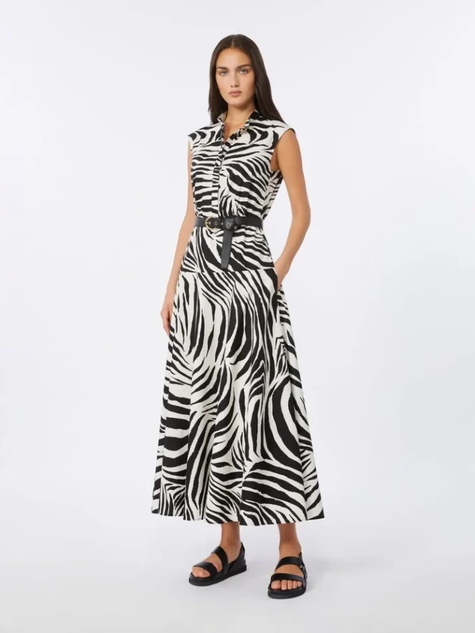 Vestido camisero de popelín estampado, negro Vestido camisero de popelín estampado, negro