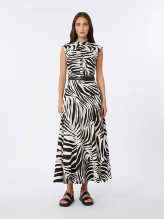 Vestido camisero de popelín estampado, negro