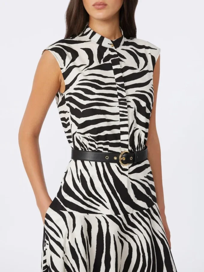 Vestido camisero de popelín estampado, negro Vestido camisero de popelín estampado, negro