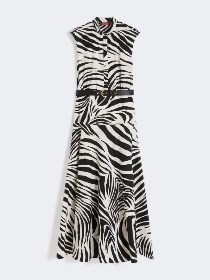 Vestido camisero de popelín estampado, negro Vestido camisero de popelín estampado, negro