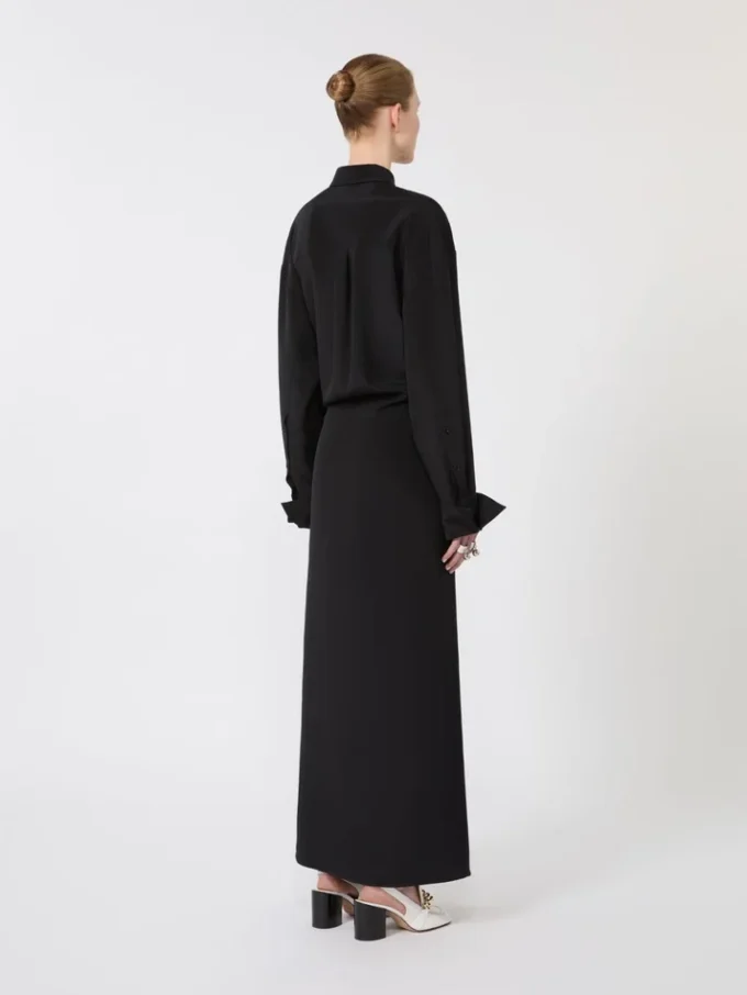 Vestido camisero de seda elástica, negro Vestido camisero de seda elástica, negro