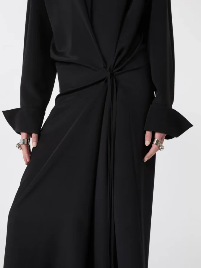 Vestido camisero de seda elástica, negro Vestido camisero de seda elástica, negro