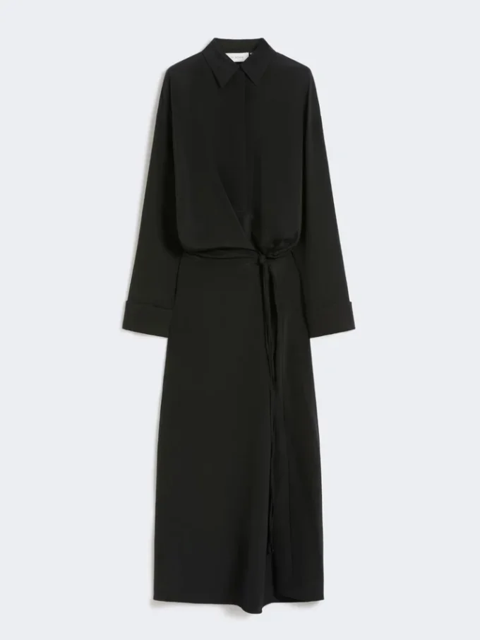 Vestido camisero de seda elástica, negro Vestido camisero de seda elástica, negro