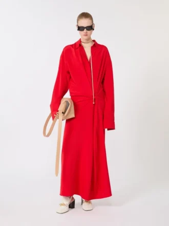 Vestido camisero de seda elástica, rojo