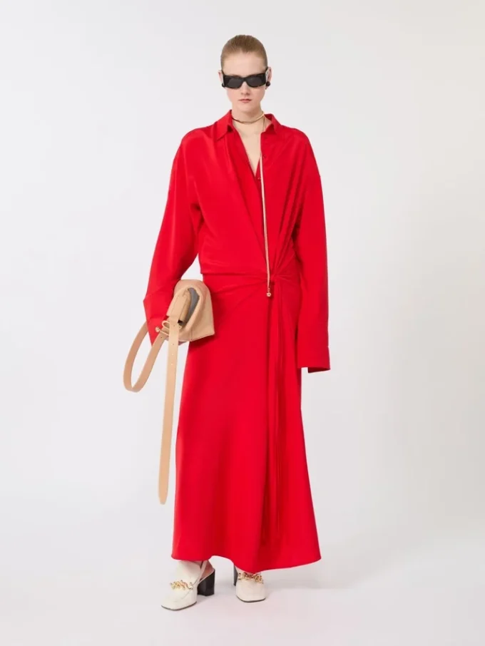 Vestido camisero de seda elástica, rojo Vestido camisero de seda elástica, rojo