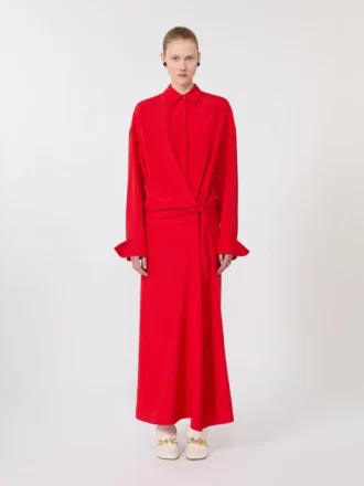 Vestido camisero de seda elástica, rojo