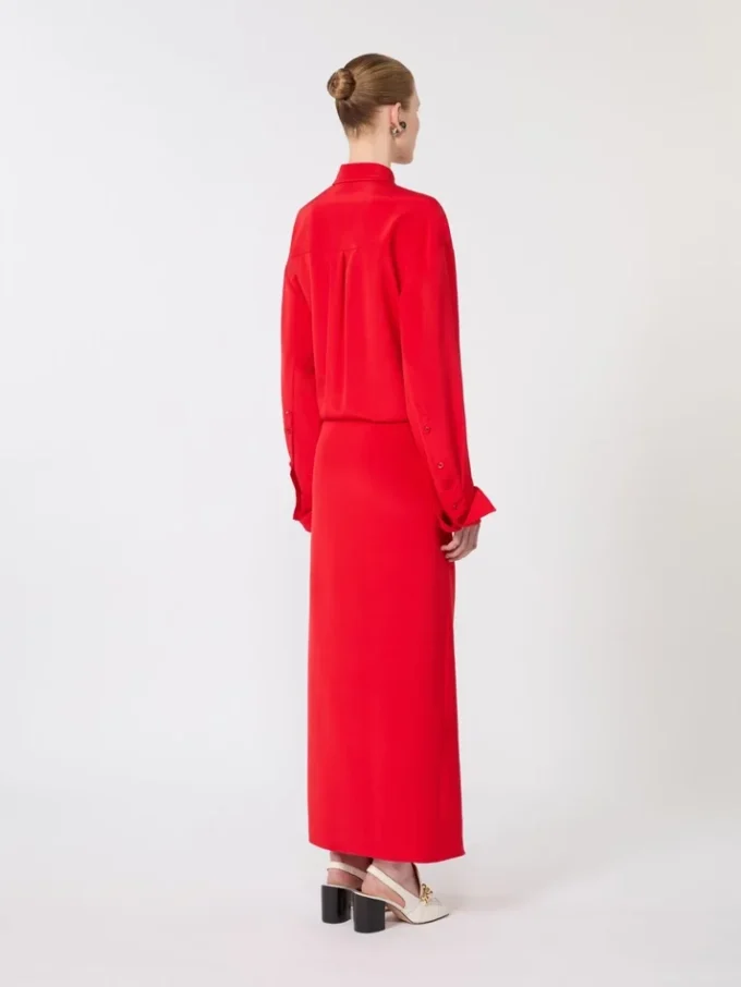 Vestido camisero de seda elástica, rojo Vestido camisero de seda elástica, rojo