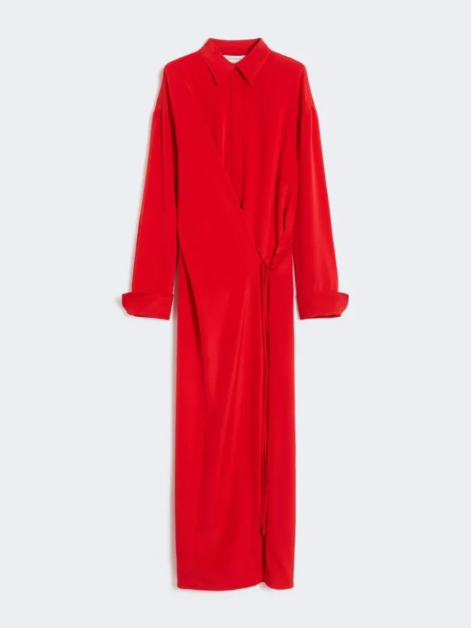 Vestido camisero de seda elástica, rojo Vestido camisero de seda elástica, rojo