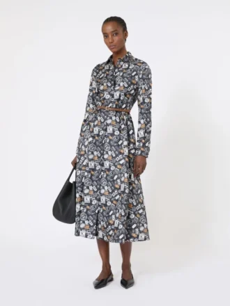 Vestido camisero de seda estampado, azul ultramar