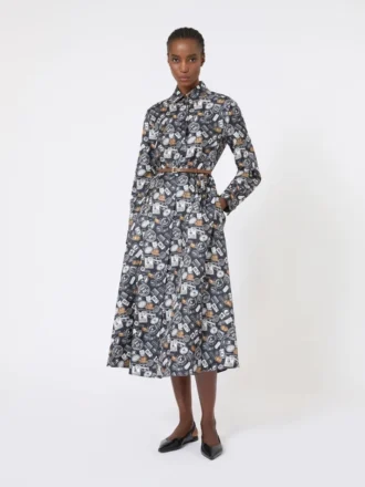 Vestido camisero de seda estampado, azul ultramar