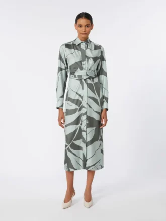 Vestido camisero de seda estampado, verde