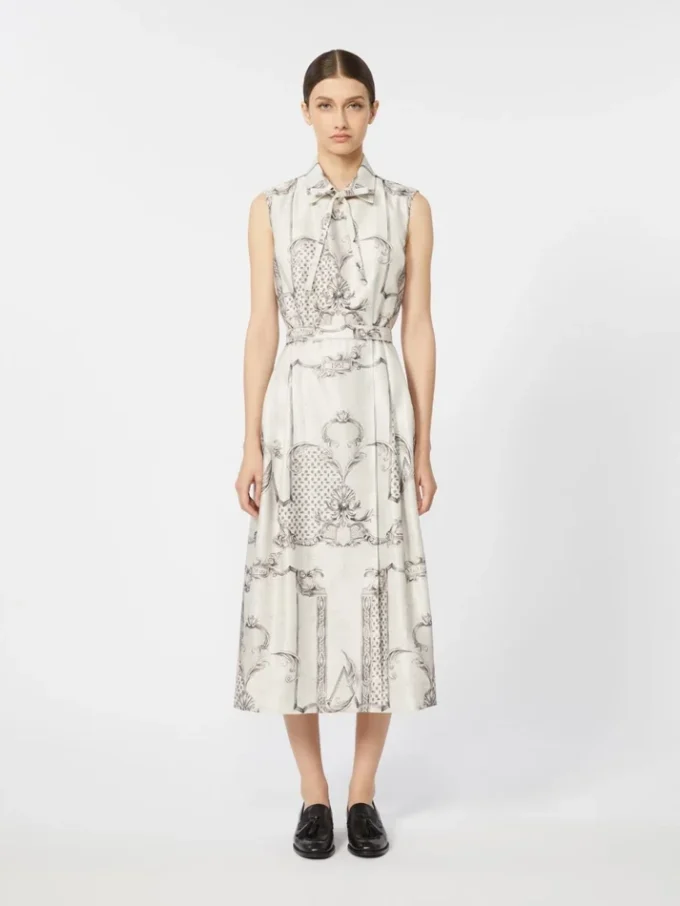 Vestido camisero estampado de mikado, marfil Vestido camisero estampado de mikado, marfil