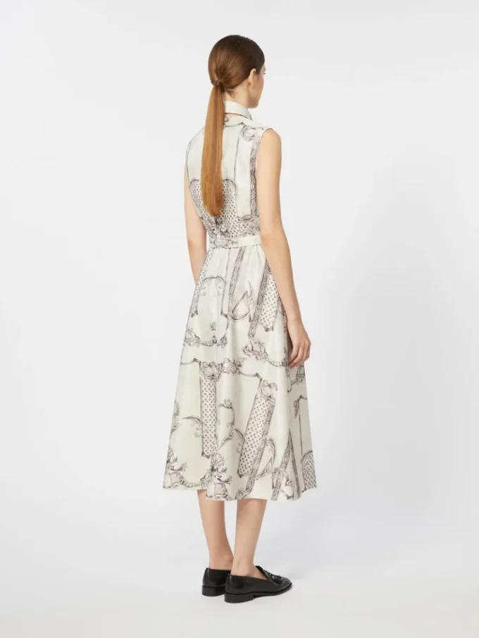 Vestido camisero estampado de mikado, marfil Vestido camisero estampado de mikado, marfil