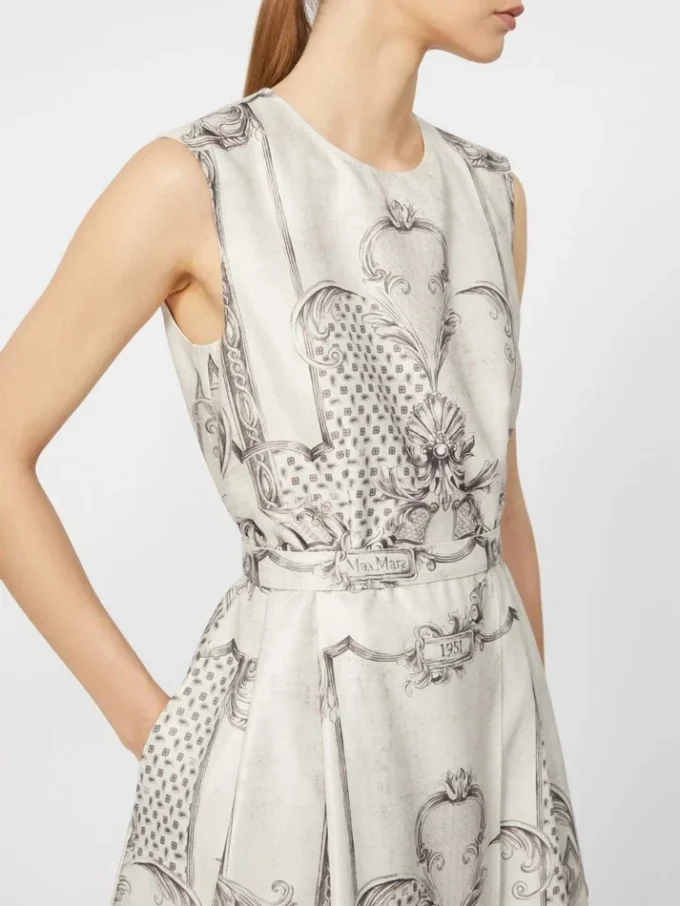Vestido camisero estampado de mikado, marfil Vestido camisero estampado de mikado, marfil
