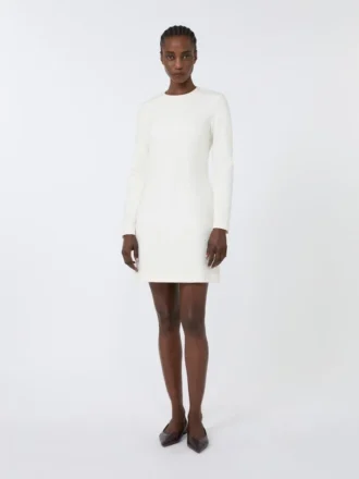 Vestido corto de jersey scuba, color marfil