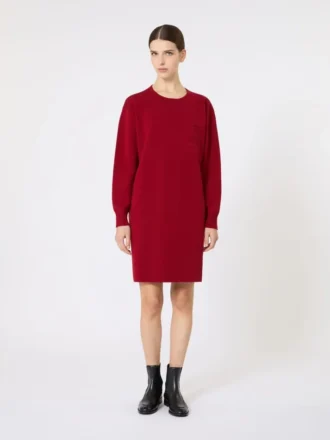 Vestido corto de lana, rojo oscuro