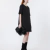 Vestido corto de lona de algodón y lino, negro Vestido corto de lona de algodón y lino, negro