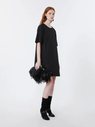 Vestido corto de lona de algodón y lino, negro