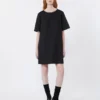 Vestido corto de lona de algodón y lino, negro Vestido corto de lona de algodón y lino, negro