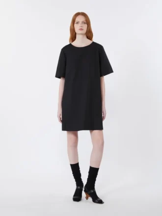 Vestido corto de lona de algodón y lino, negro