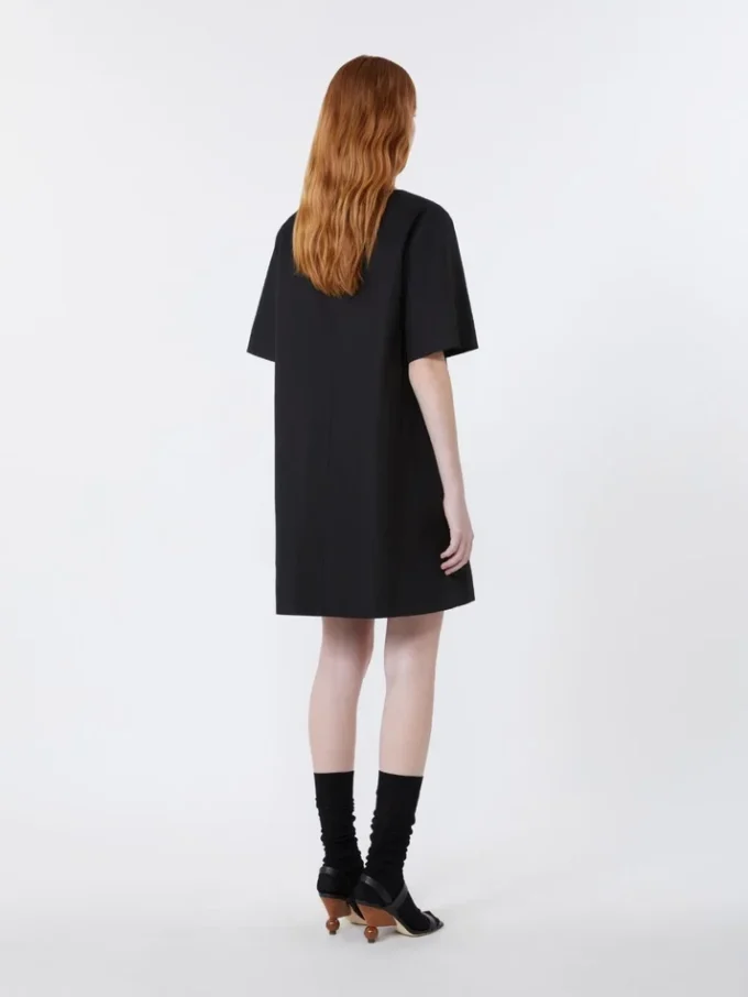 Vestido corto de lona de algodón y lino, negro Vestido corto de lona de algodón y lino, negro