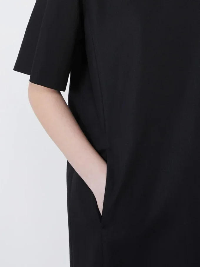 Vestido corto de lona de algodón y lino, negro Vestido corto de lona de algodón y lino, negro