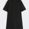 Vestido corto de lona de algodón y lino, negro Vestido corto de lona de algodón y lino, negro