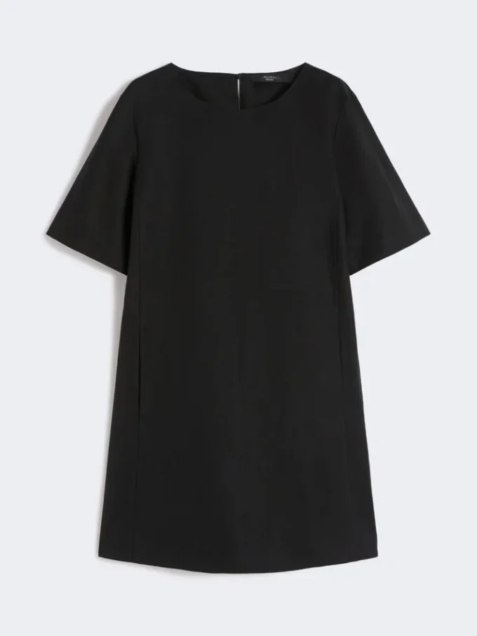 Vestido corto de lona de algodón y lino, negro Vestido corto de lona de algodón y lino, negro