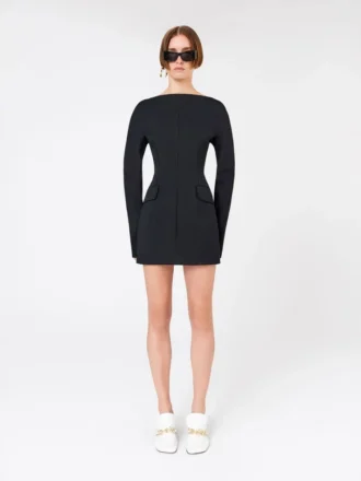 Vestido corto entallado de cady, negro