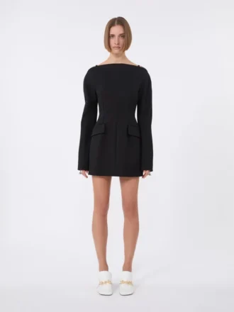 Vestido corto entallado de cady, negro
