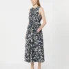 Vestido de algodón estampado con cinturón, azul ultramar