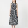 Vestido de algodón estampado con cinturón, azul ultramar