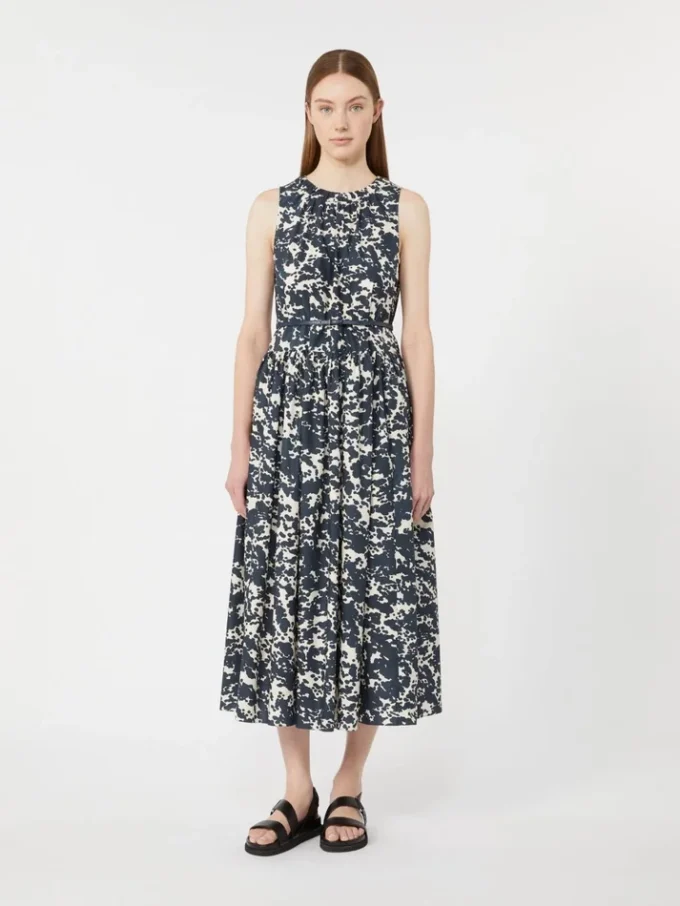 Vestido de algodón estampado con cinturón, azul ultramar