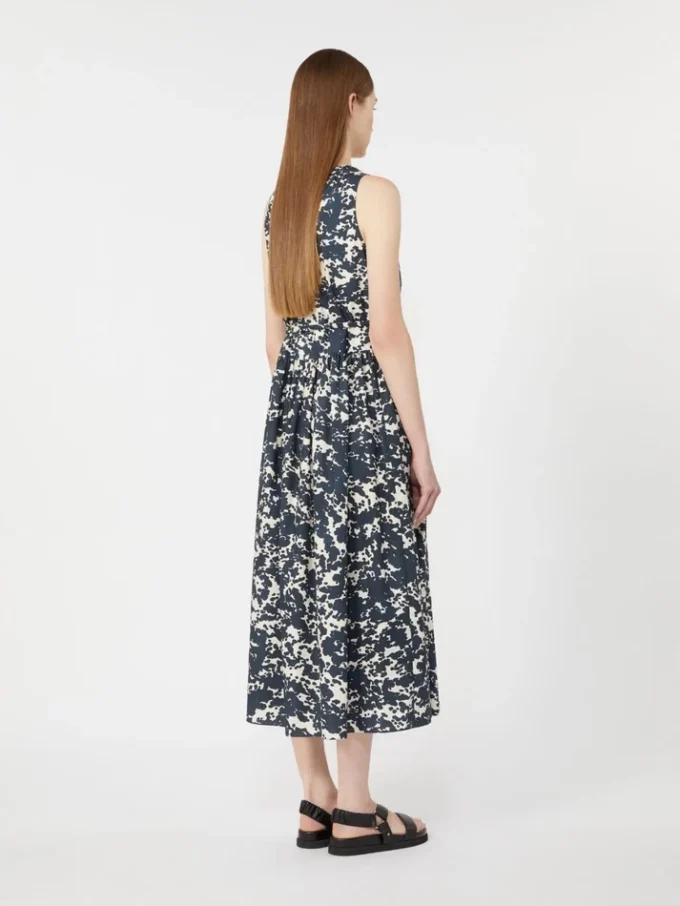 Vestido de algodón estampado con cinturón, azul ultramar