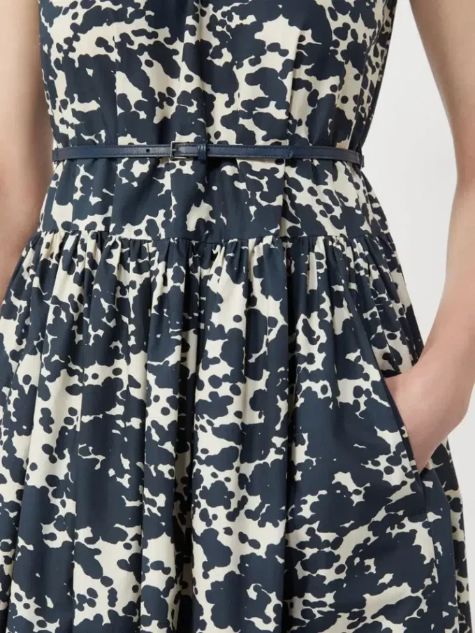 Vestido de algodón estampado con cinturón, azul ultramar