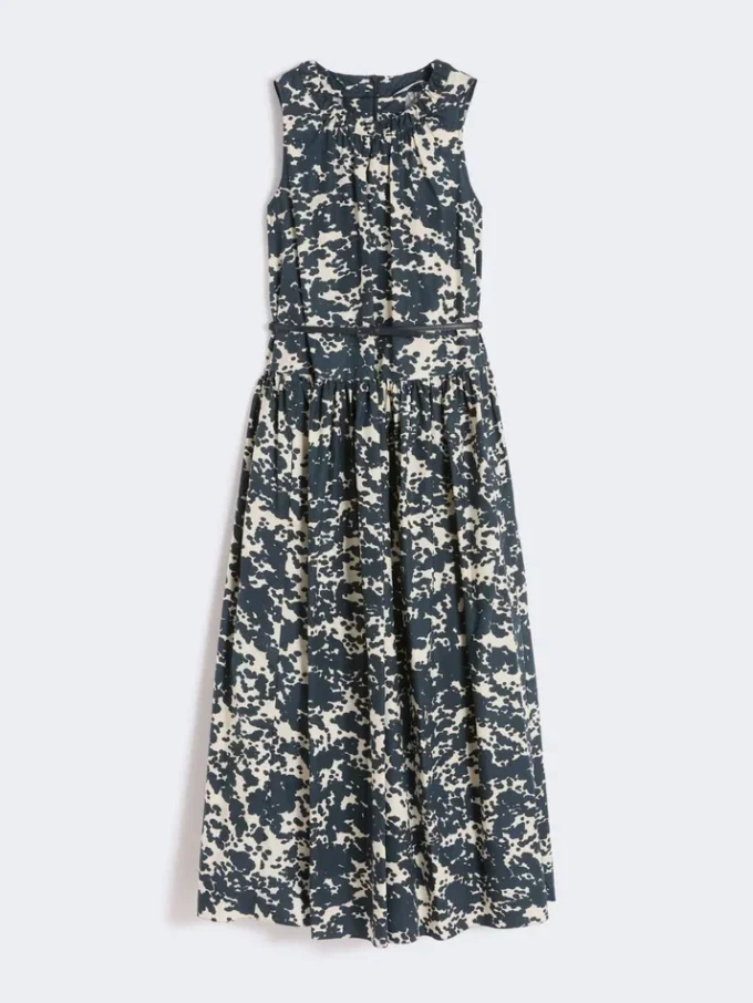Vestido de algodón estampado con cinturón, azul ultramar