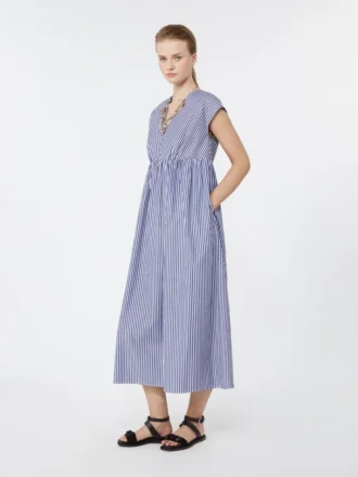 Vestido de corte A de popelín de algodón, azul marino