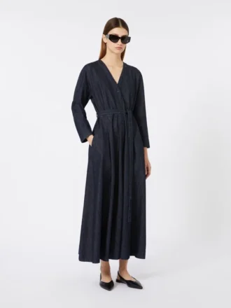 Vestido de denim de algodón con cinturón, azul ultramar