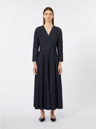 Vestido de denim de algodón con cinturón, azul ultramar