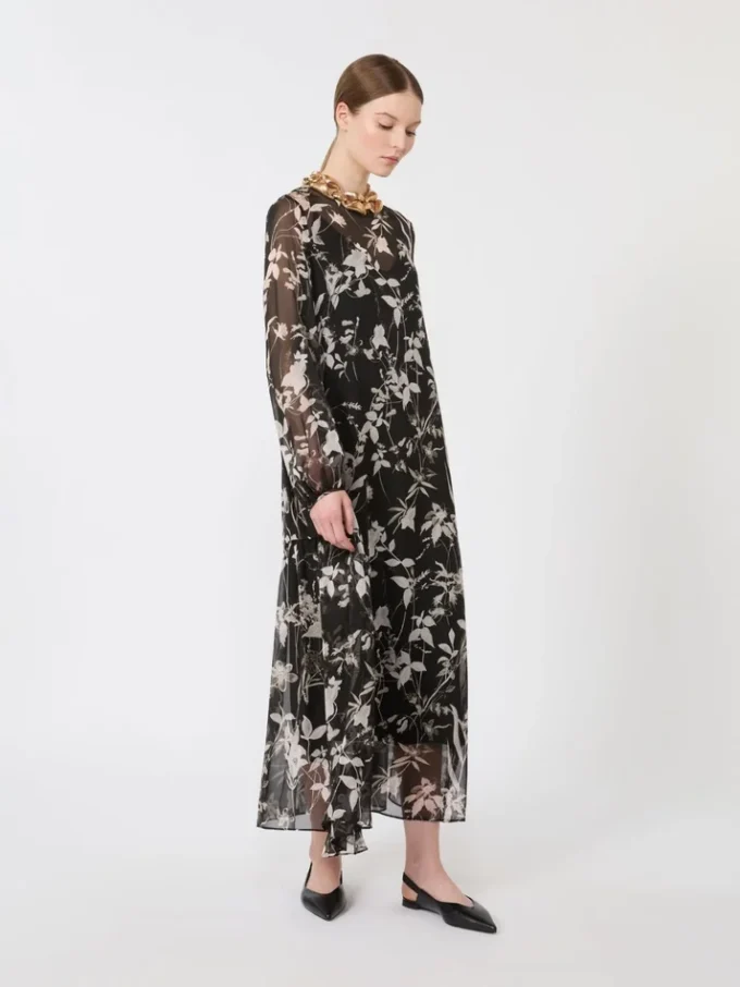 Vestido de gasa estampada, negro Vestido de gasa estampada, negro
