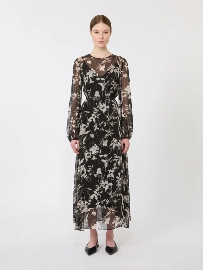 Vestido de gasa estampada, negro Vestido de gasa estampada, negro