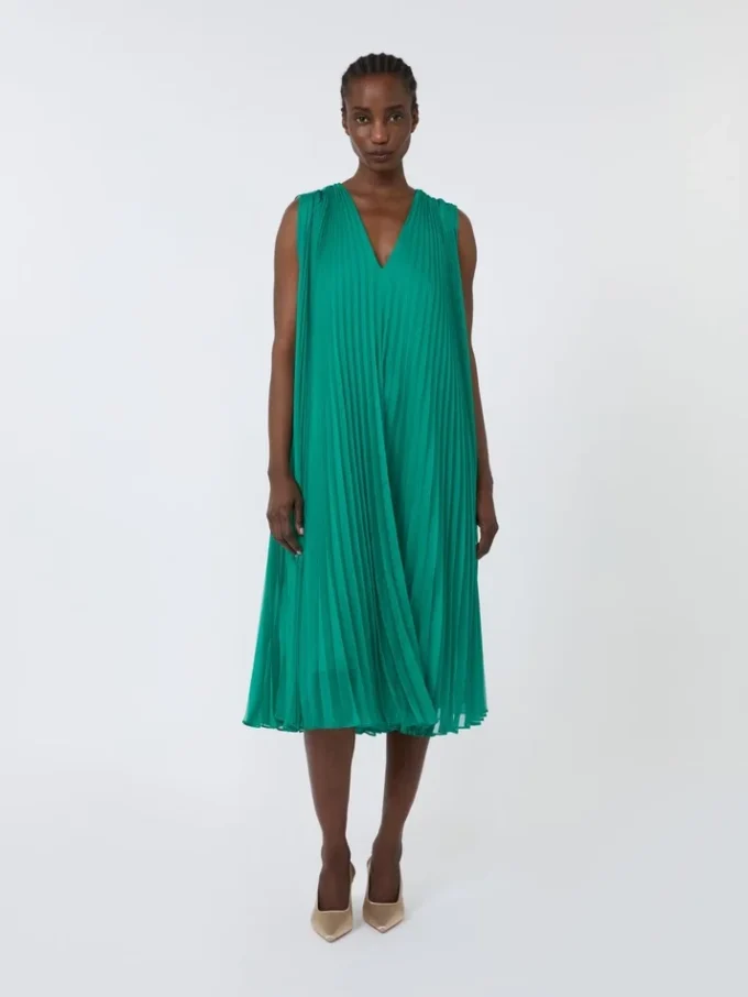 Vestido de gasa plisada, verde Vestido de gasa plisada, verde