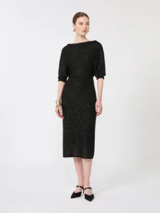 Vestido de hilo de viscosa con lentejuelas, negro