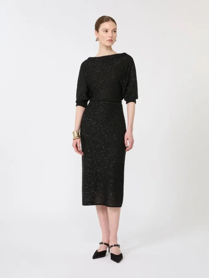 Vestido de hilo de viscosa con lentejuelas, negro Vestido de hilo de viscosa con lentejuelas, negro