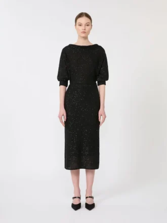 Vestido de hilo de viscosa con lentejuelas, negro