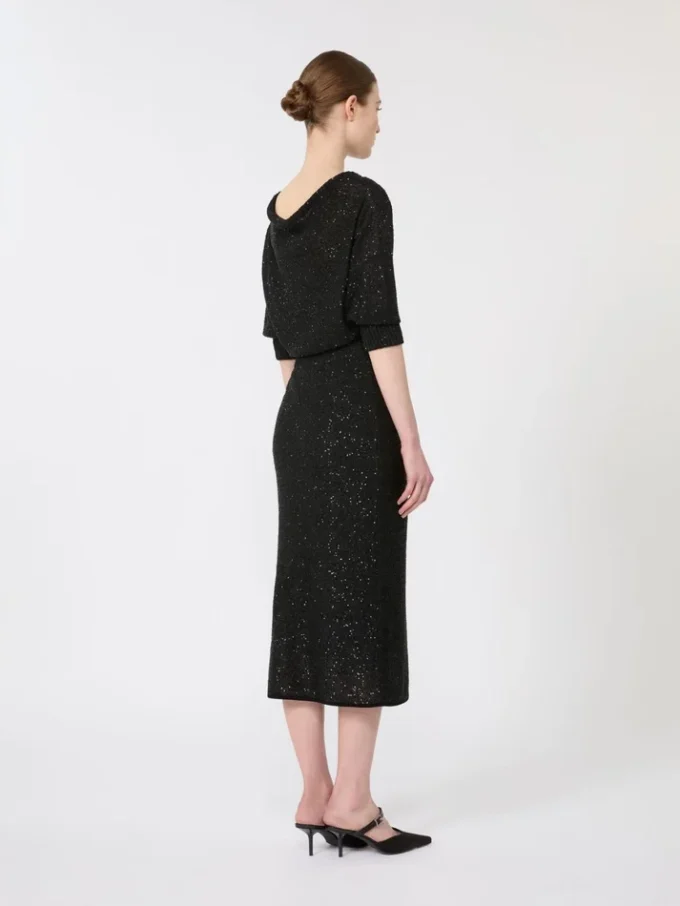 Vestido de hilo de viscosa con lentejuelas, negro Vestido de hilo de viscosa con lentejuelas, negro